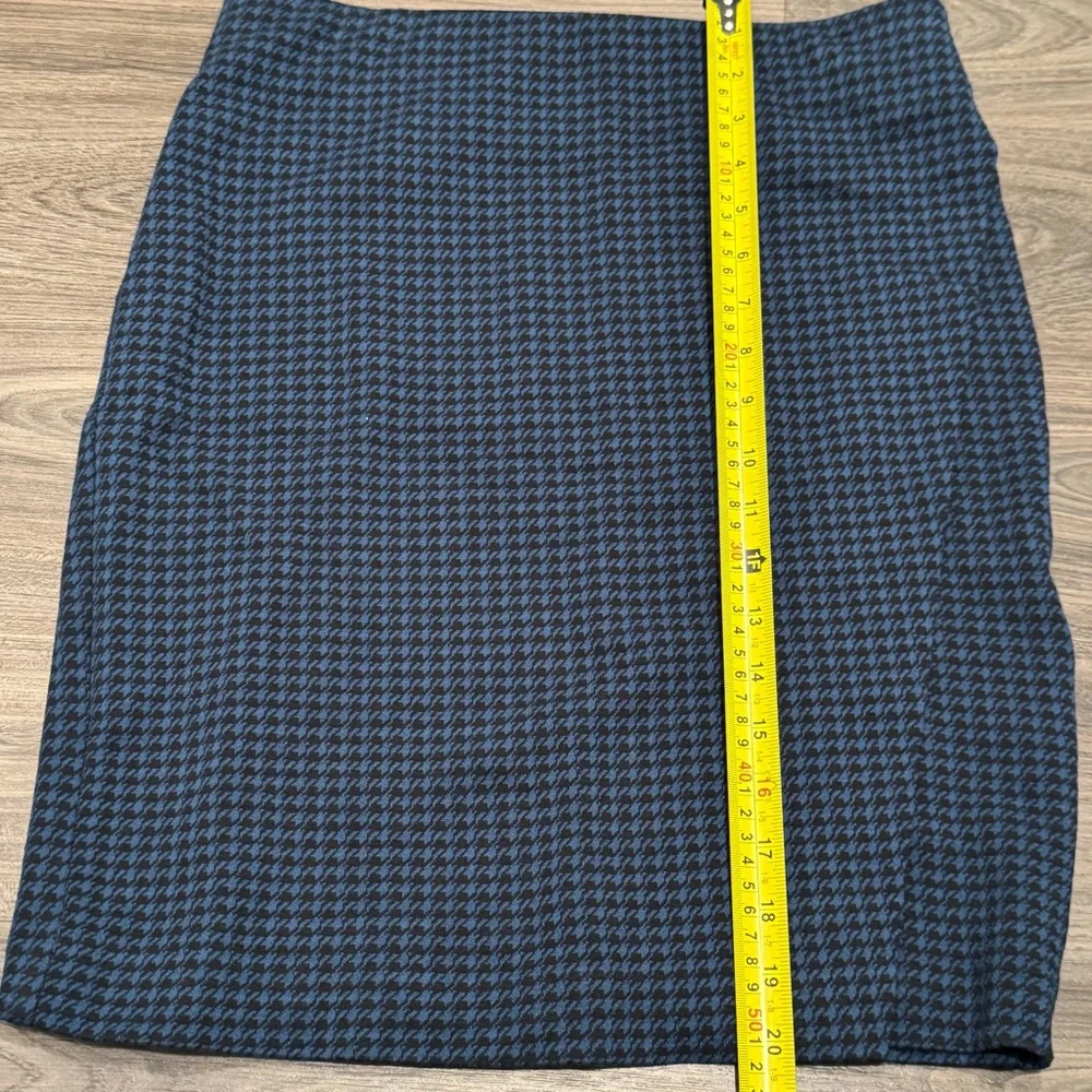 J JILL Black Blue Houndstooth Ponte Stretch Waist Skirt Womens Size XS Petite